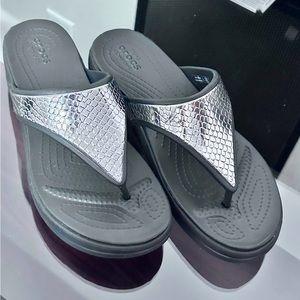Monterey Metallic Strap Flip Flop Wedges